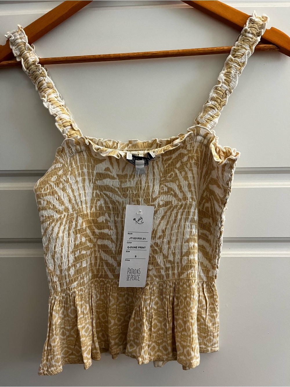 Patrons of Peace Women's Yellow Print Smocked Top Size Small NWT